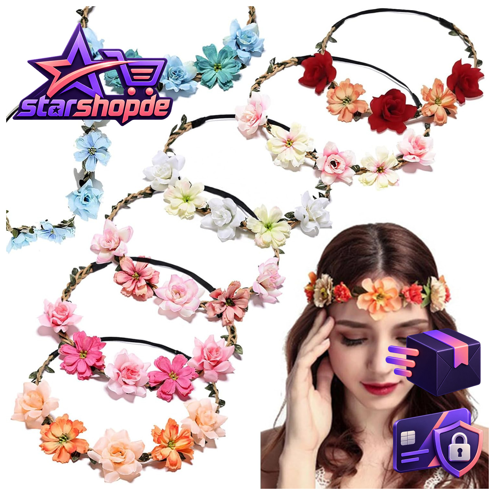 Hochzeit Haarkranz Blumenkranz Haarband 8 Stück für Braut und Gäste