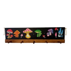 Earthbound mushroom coat/key rack on solid hardwood