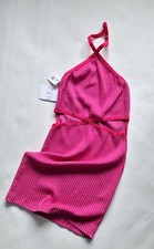 ZARA Pink Ribbed Halter Neck Mini Dress Cut Out Waist BNWT Size Medium UK10-12