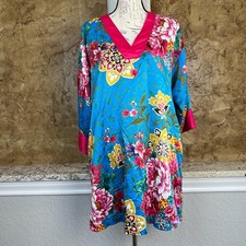 NATORI Floral Kimono Sleeve Kaftan Caftan House Dress Small Multicolor