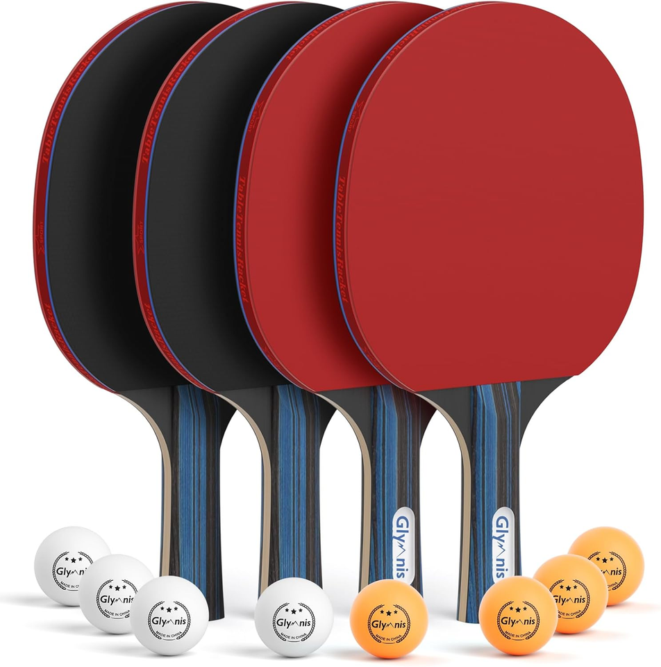 Ping Pong Paddles Set of 4 Table Tennis Rackets with 8 Balls, Storage C ...