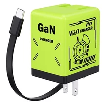 GaN Quick Charger 35W Fast Wall Charger with Built-in Retractable USB-C Cable