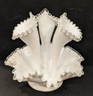 Vintage Fenton Epergne 11.5" White Milk Glass Silver Crest 3-Horn Flower Vase