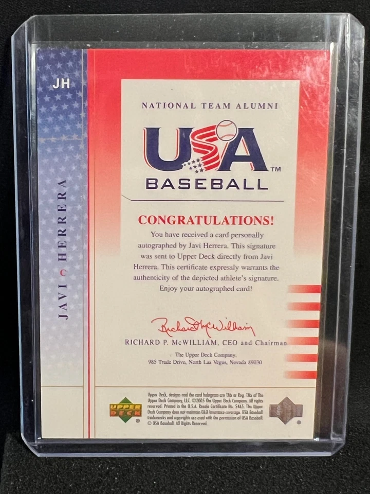 Javi Herrera 2005 Upper Deck Team USA Alumni Black Ink Auto #301/360 - Image 2 of 2