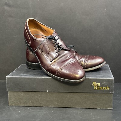 Mens Allen Edmonds Sanford Burgundy Leather Brogue Cap Toe  display picture 1