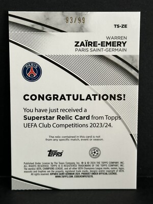 TOPPS FINEST CHAMPIONS League 2024 N º a-Wz Warren Zaire-Emery Auto Coche EUR 16,26 - PicClick ES