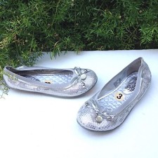 SALE MICHAEL KORS Girls Silver Sequence Bow Elastic Ballerina Flat Party Shoes 3