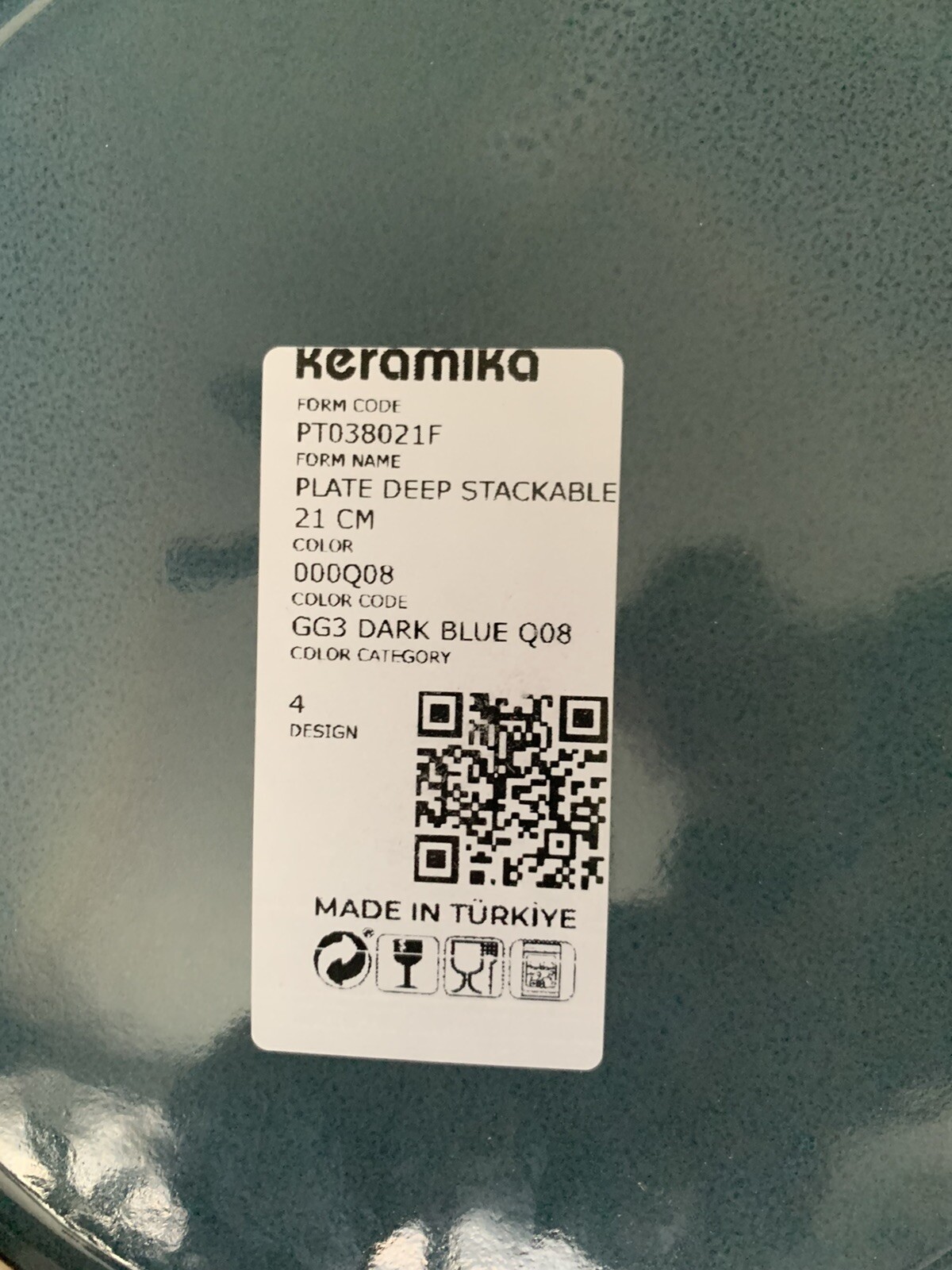 Keramika plate and bowl Deep Stackable  made in Turkey Dark Blue