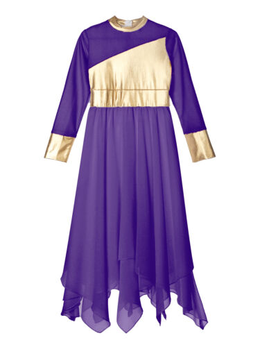 Niños Niñas Metálico Litúrgico Alabanza Adoración Baile Vestido Asimétrico Ropa de baile - Imagen 45 de 54