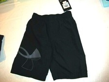 NEW Under Armour sz 4 black boys swim suit trunk board shorts logo swimsuit
