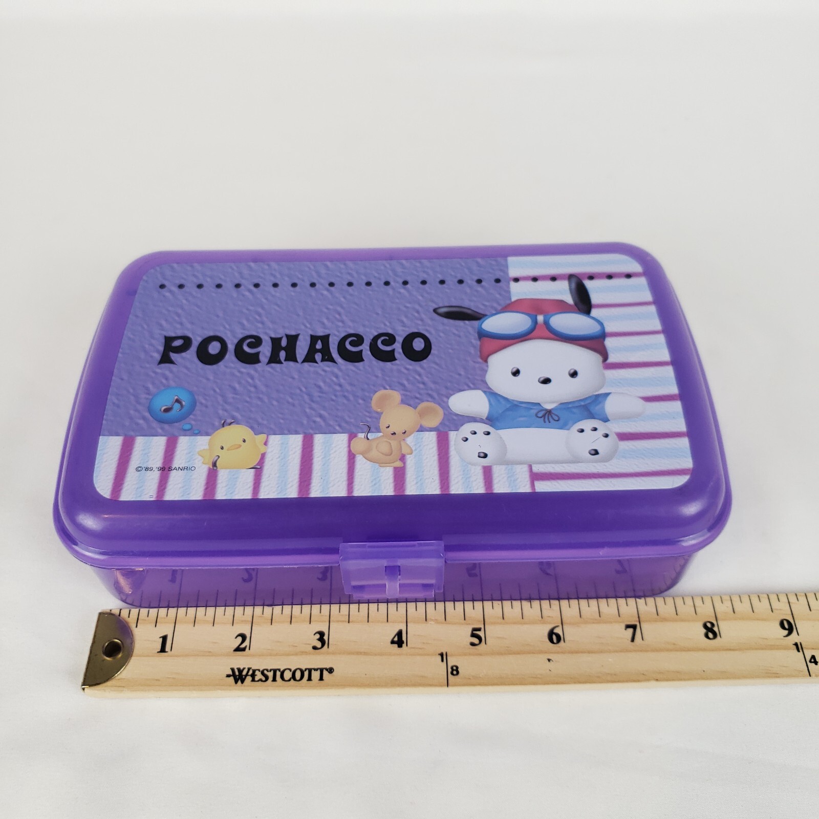 Sanrio Pochacco Pencil Box Plastic Purple Vintage 1999 Y2K No Lock & Key