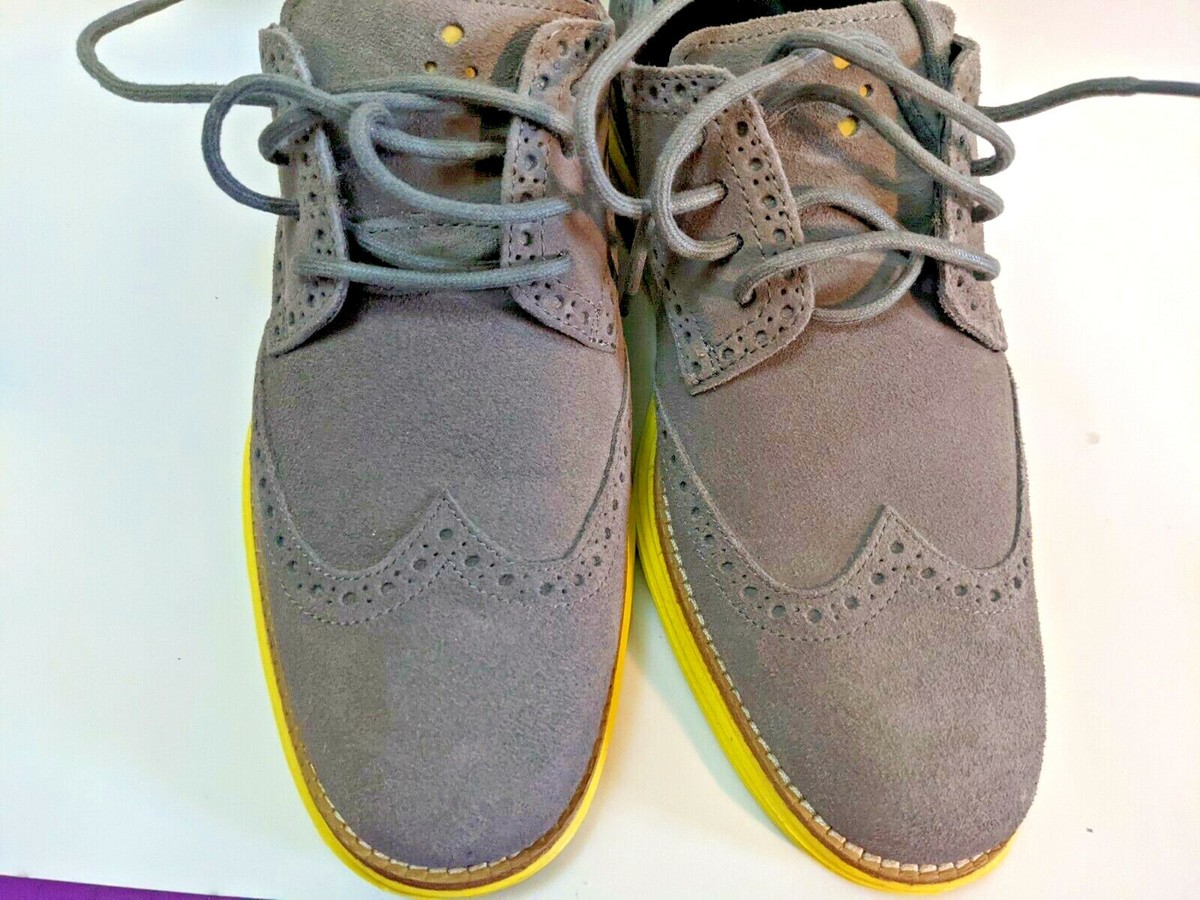 Cole Haan Lunargrand Wingtip Suede Oxford Grey & Yellow Cole Haan Lunargrand Wingtip Suede Oxford Grey & Yellow