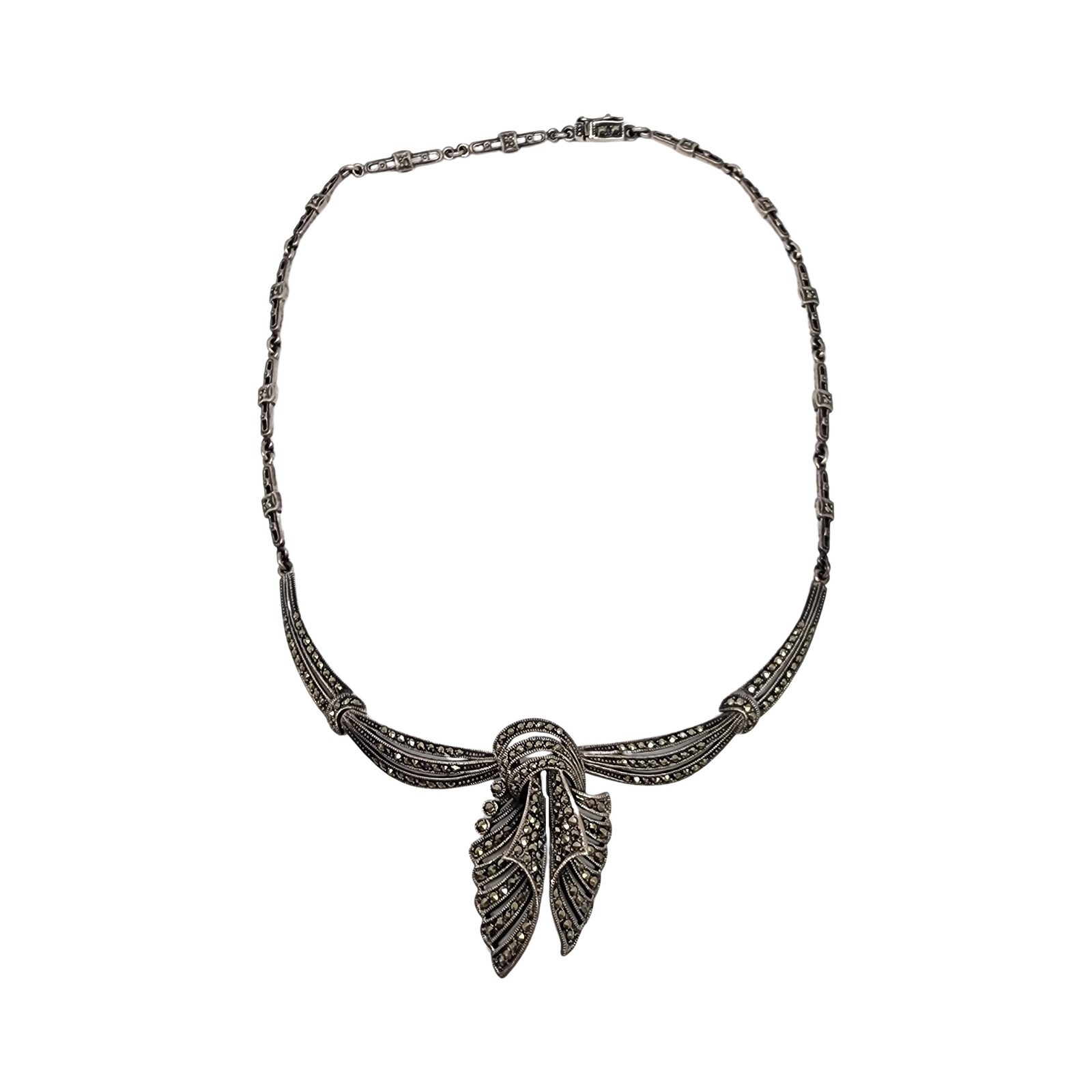 Vintage Sterling Silver Marcasite Necklace #16999