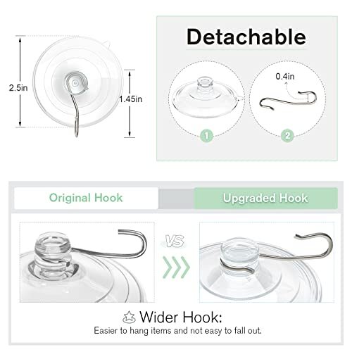 Paquete de 10 ganchos para ventosas transparentes de 2,5" para ventana de vidrio pared puerta cocina baño - Imagen 6 de 8