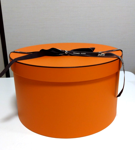 Authentic HERMES empty oval round Orange Box for hat 13.2" × 11.4" × 6.3"