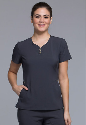 Red Cherokee Scrubs iFlex V Neck Button Placket Top CK800 RED