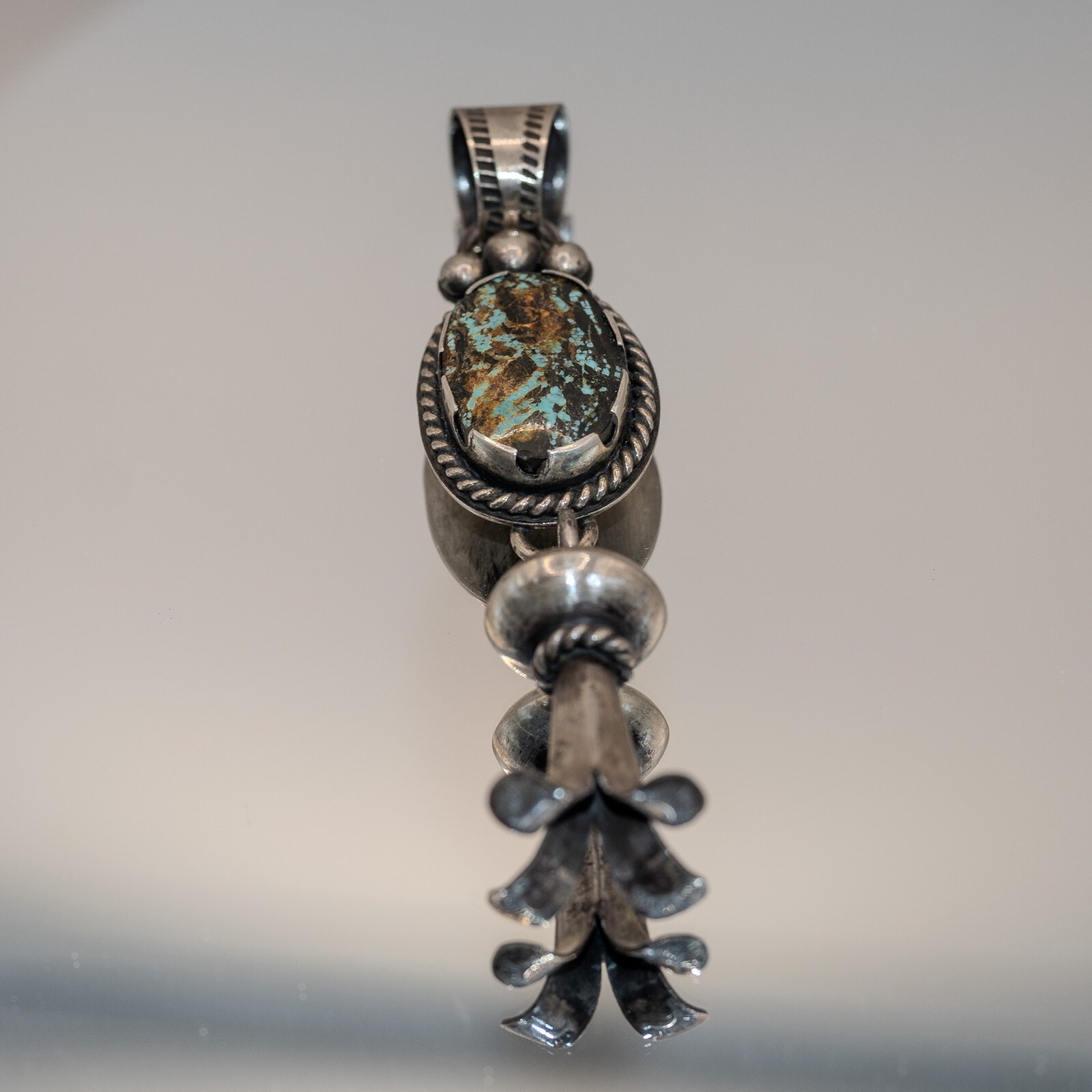 Large Blackjack Turquoise Silver Squash Blossom P… - image 6