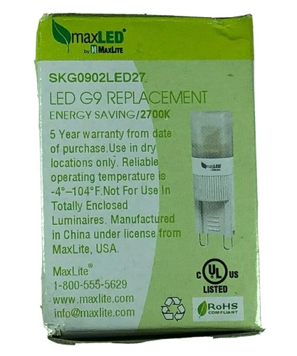 Maxlite 72288 LED G9 Wedge Base 1.6W 2700K Warm White 80 Lumens 120V 25,000 hrs - Picture 7 of 9