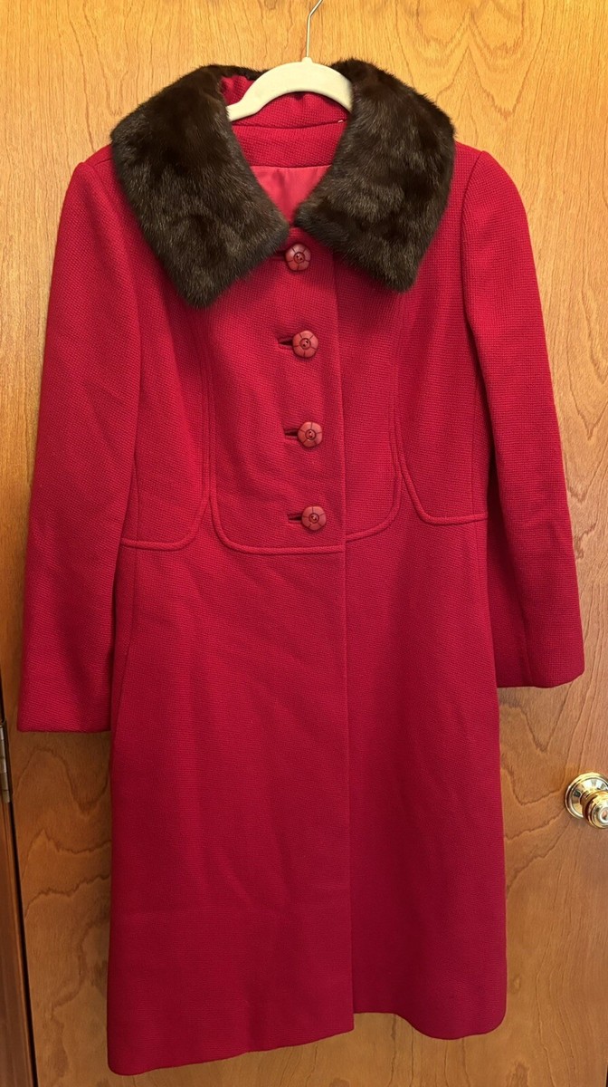 Vintage 1947-1955 SHAGMOOR 100% Wool MINK? Collar LINED Flashy RED