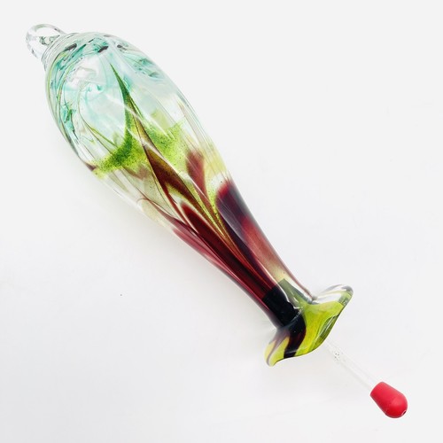 Artist Made Signed Hand Blown Multi-Color Glass Hummingbird Feeder