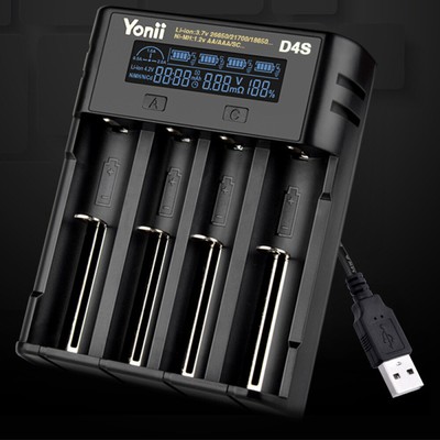 D4S, 4 Slots LCD Akku Ladegerät USB Charger für Lithium Batterieladegerät AA,AAA
