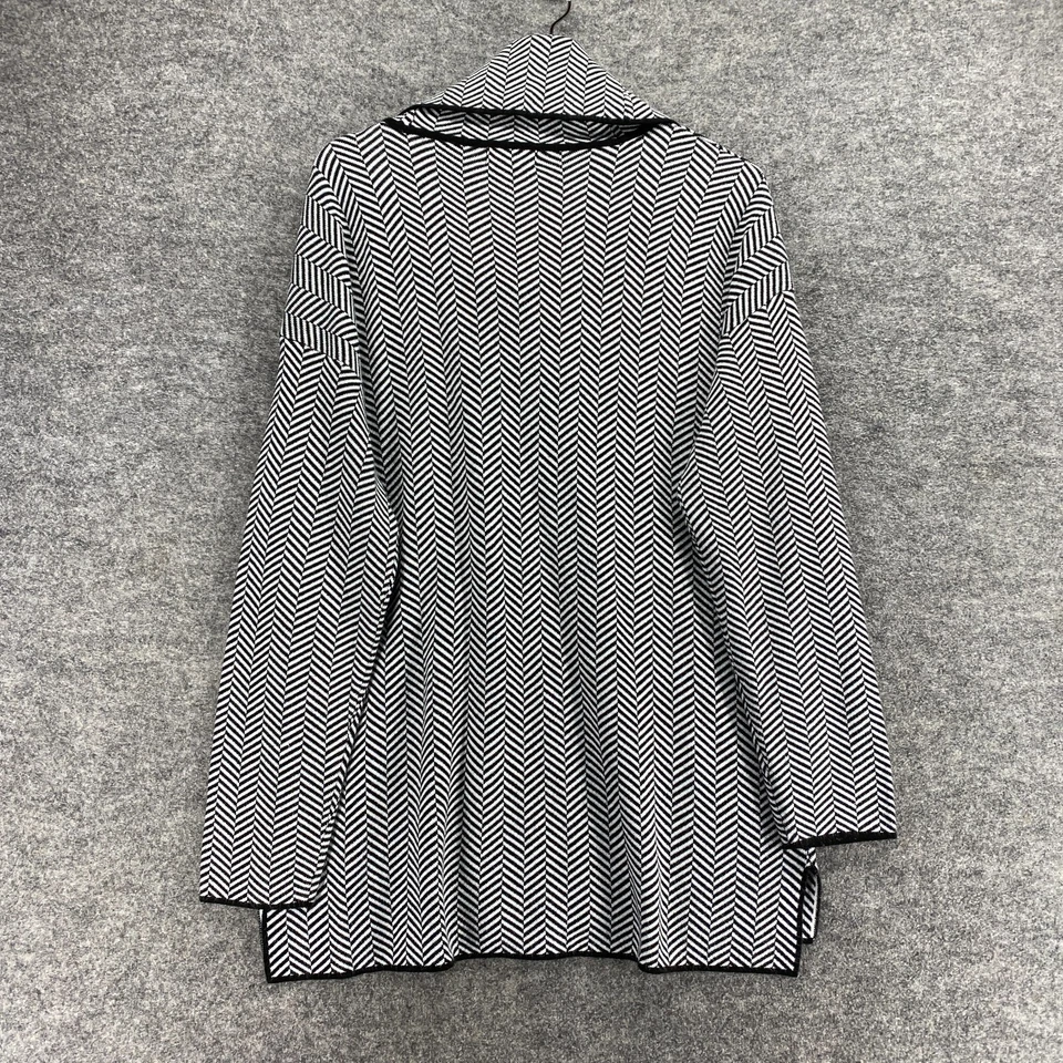 Calvin Klein 毛衣套衫女式 M 中号黑色条纹圆领针织休闲 — 第 2/4 张图片