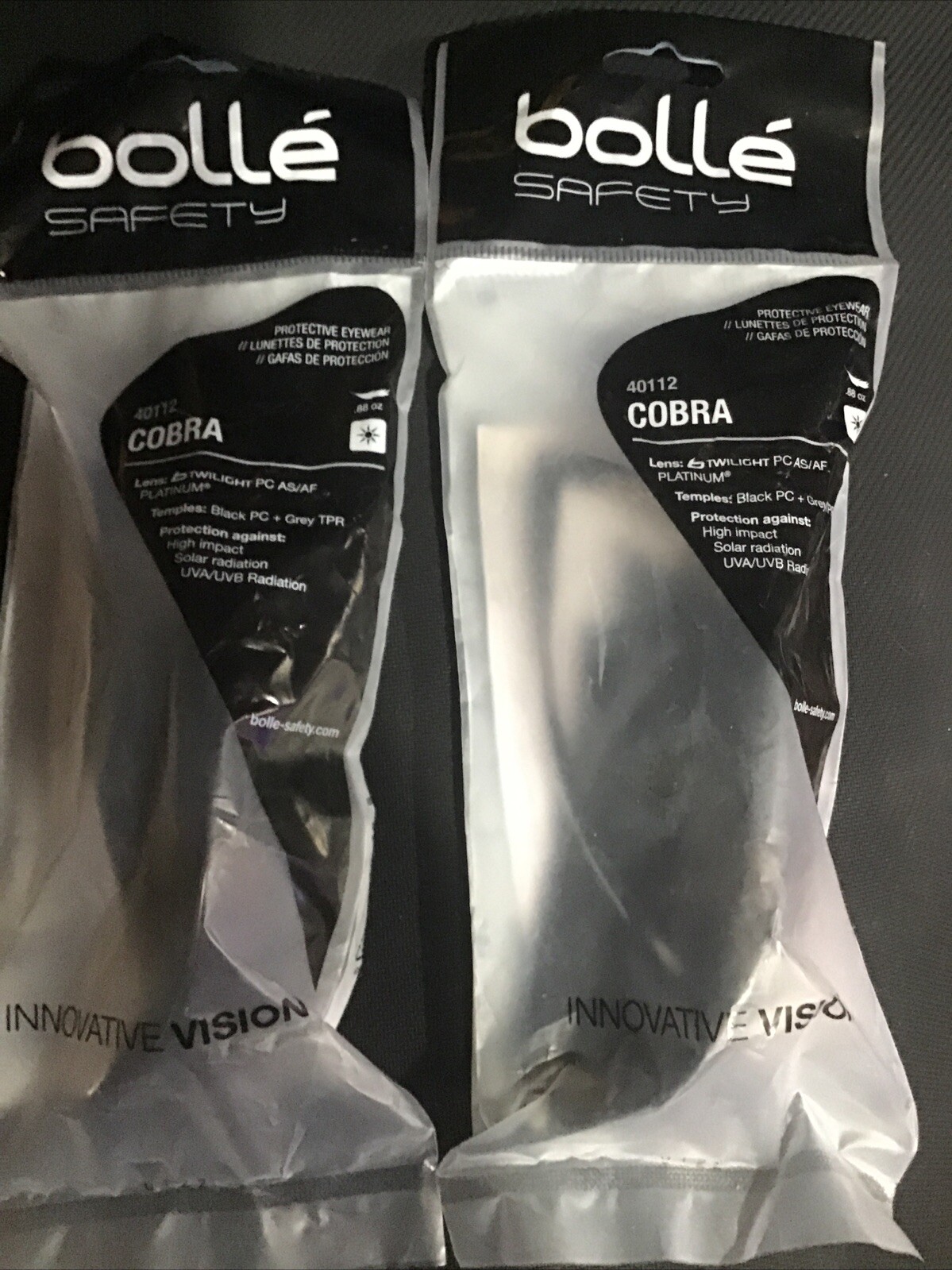 2  Bolle 40112 Cobra Safety Glasses - Black Temples - Smoke Platinum Anti-Fog