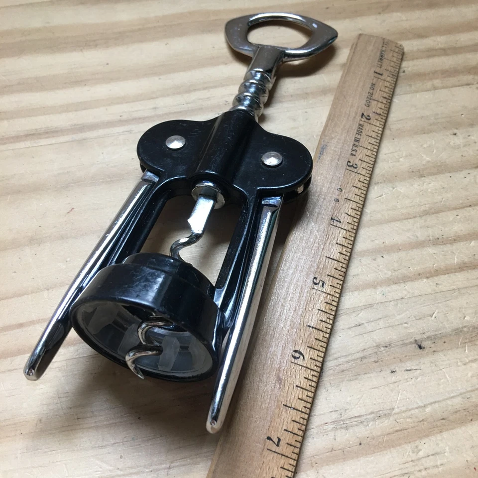VTG 90s Premium Chromed Wing Corkscrew Wine Bottle Opener Black and Silver 7.5"L - Image 2 of 3