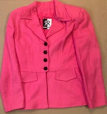 Vintage RINA ROSSI Solid Pink Four Black Button Front Lined BLAZER- SIZE 10
