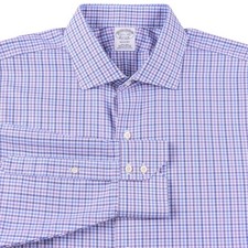 Brooks Brothers Regent Blue Purple Plaid Check Non Iron Dress Shirt 17.5 34