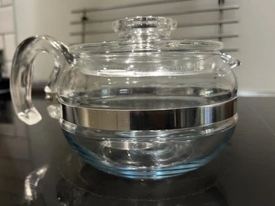 Vintage Pyrex 8446 6 Cup Coffee Teapot Glass & Stainless Steel Flameware - Image 1 of 4