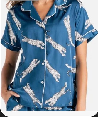 HELLO MELLO WOMEN TOP SHIRT SLEEP EASY TIGER TEAL PAJAMAS PJ SIZE M/L 8-12 NEW