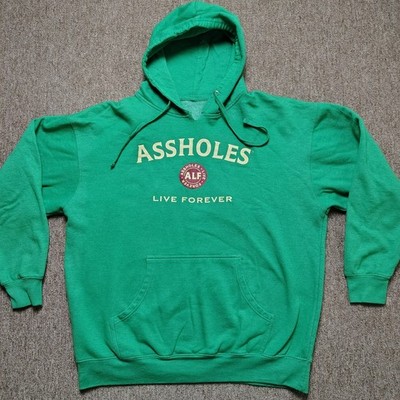 LINDA FINEHOLD Hoodie Men 2XL Green ALF Jameson Whiskey Parody Pullover Fleece
