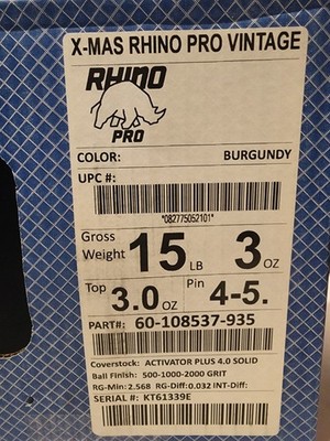15 lbs Vintage Brunswick X-mas Rhino Pro Bowling Ball New Overseas