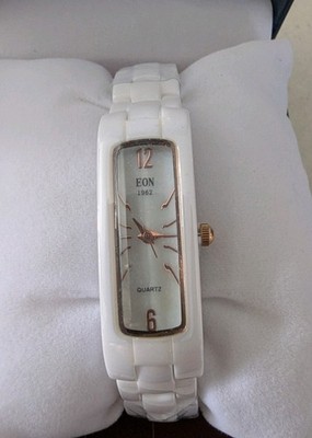 NEW EON 1962 Women's  White Ceramic Band Rose Gold Mother of Pearl