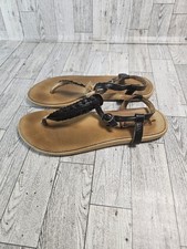 Olukai Black Leather T-Strap Thong Sandal Ankle Womens 8 Kukuna Comfort Summer
