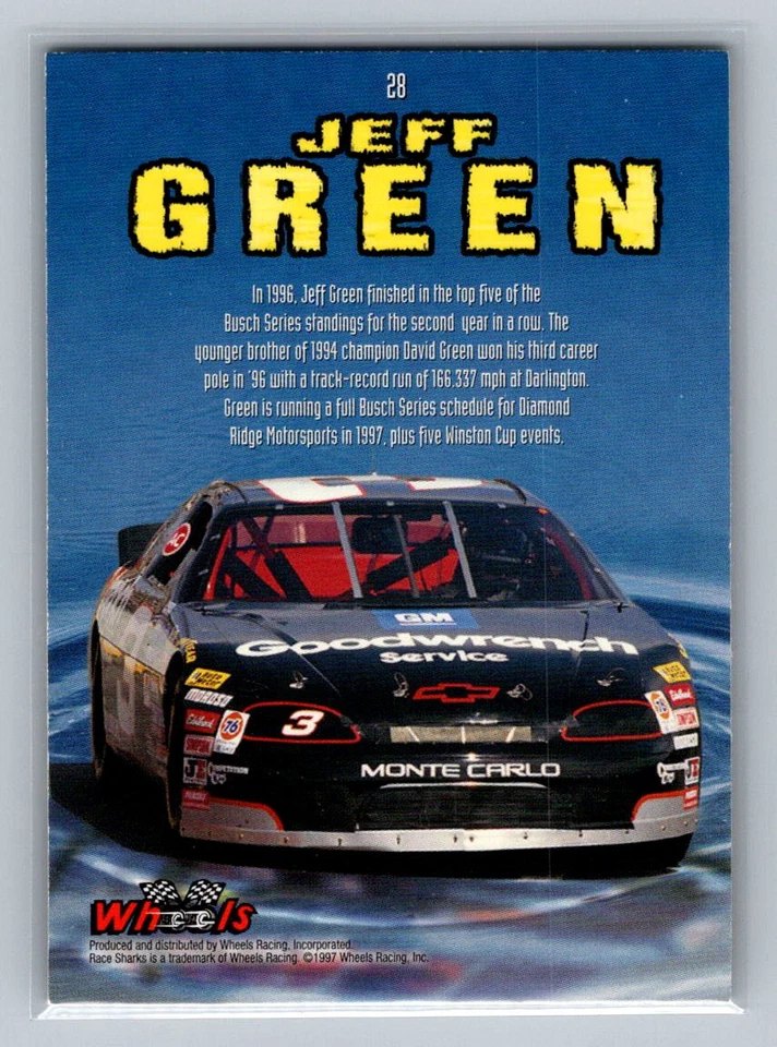 1997 Wheels Race Sharks #28 Jeff Green Dale Earnhardt Inc. - Image 2 of 2