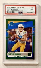 2020 Panini Donruss Justin Herbert Rookie Card Green Press Proof PSA 9. rookie card picture
