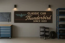 Ford Thunderbird Classic Car Flag 71x24" Since 1955 Vintage Garage Banner