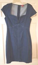 GUESS Los Angeles Denim Dress Medium M Dark Wash Square Neck Cap Sleeve Jean...
