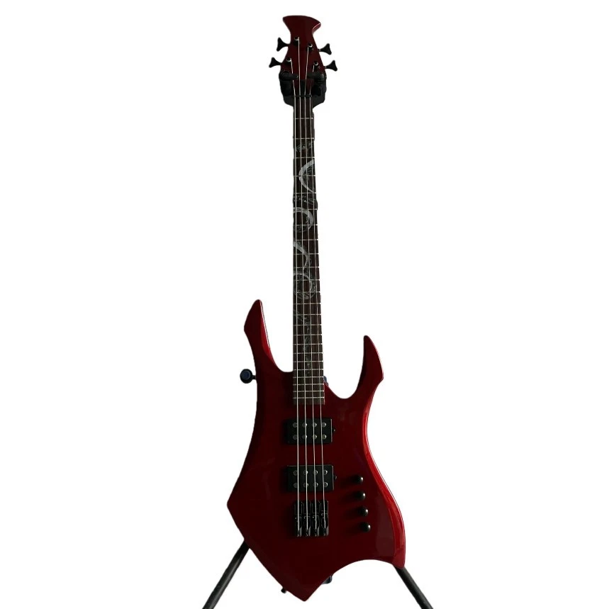 Hot Sale Metallic Red Crow Electric Bass Abalone Snake Inlay Rosewood Fretboard - Image 2 of 4