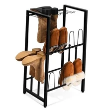  Boot Rack Shoe Organizer, Black Metal Free Standing Shoe Rack for Entryway, 