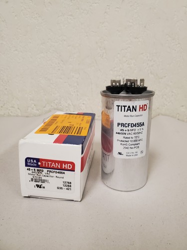 TITAN HD 45 Plus 5 MFD, 440V/370V Dual Voltage Round Run Capacitor (PRCFD455A)