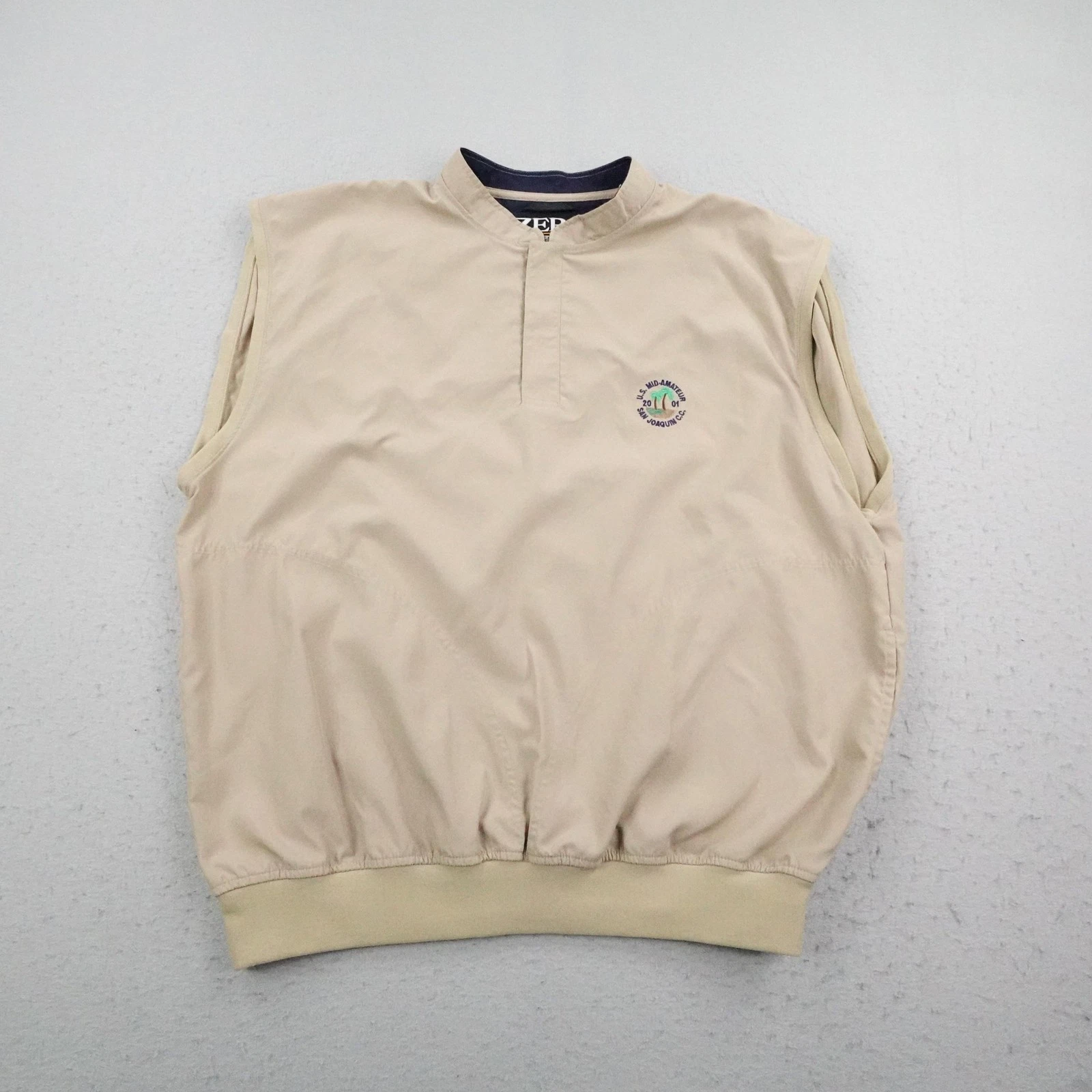 Vintage Zero Restriction Vest Men XL Beige San Joaquin Windbreaker Golf 2001 Y2K