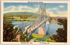 VINATAGE THE FORT STEUBEN BRIDGE STEUBENVILLE OHIO~LINEN POSTCARD LX