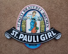 VTG St. Pauli Girl Logo Beer Sign Plastic 11.75 " x 14.75" Ships Free in the USA