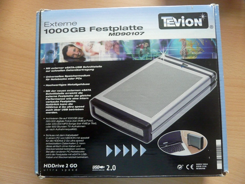 1000 GB Externe Festplatte HDDrive 2 Go Medion MD90107 eSATA & USB 2.0 Metall - Bild 4 von 4