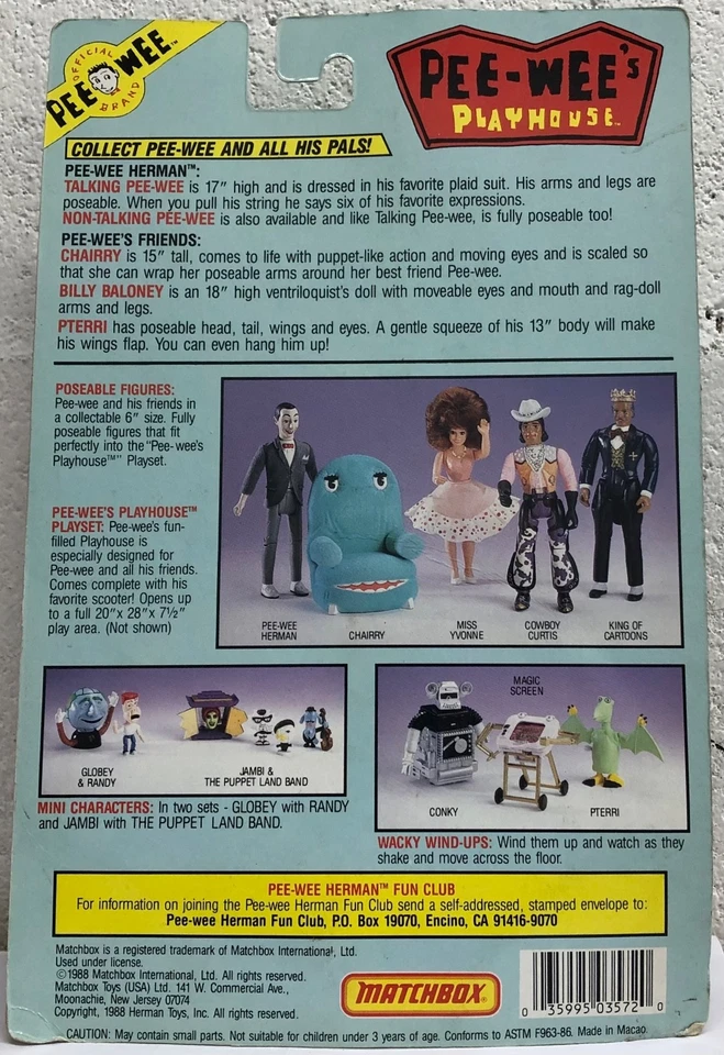 Pee-Wee's Playhouse Pterri Wacky Wind Up Figure Pee Wee Herman Matchbox Toys MOC - Image 2 of 2