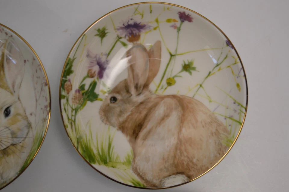 4 Williams Sonoma Floral Prado Conejito Dip Bowl Nuevo Con Etiquetas Nuevo Pascua Primavera Conejo Foto 4 de 4