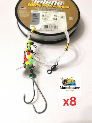 8x 2 Haken Flapper Meeresangeln Rigs Berkley Trilene Flurocarbon 33lb Koike Haken